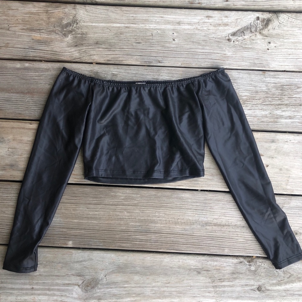 Off Shoulder Leather Crop Top